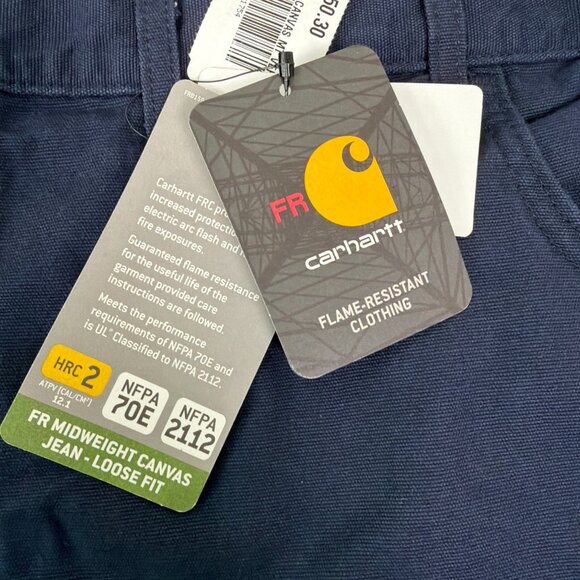 Carhartt FR Pants Mens 50x30 Navy Blue Canvas Fire Resistant Workwear FRB159 NWT - Picture 6 of 12